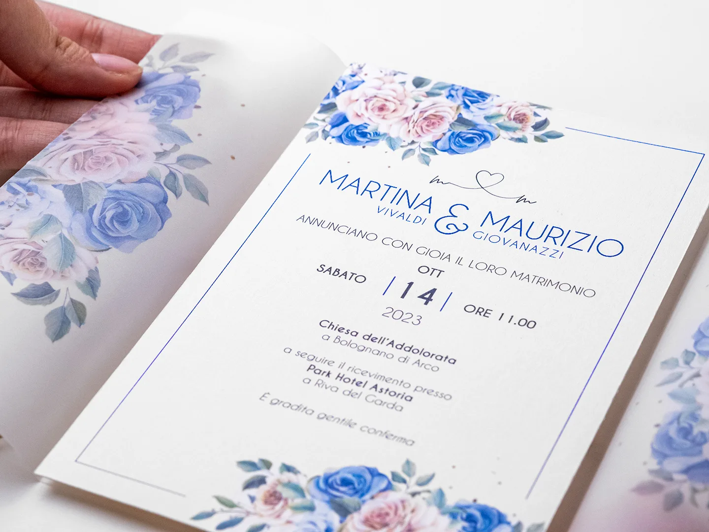 partecipazioni matrimonio con grafica personalizzata e lamina metallizzata